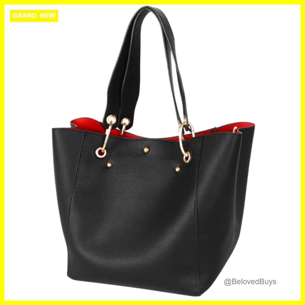 Large Waterproof Vegan Leather Tote Bag with Crossbody Strap for Work Travel - Picture 5 of 7